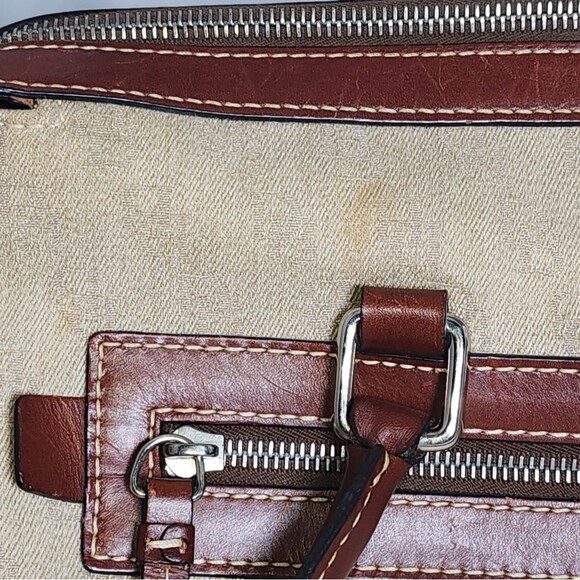 Vintage Dooney & Bourke Brown Leather & Tan Monogram Canvas Satchel 12.5"X7.5"X5 - Picture 14 of 14